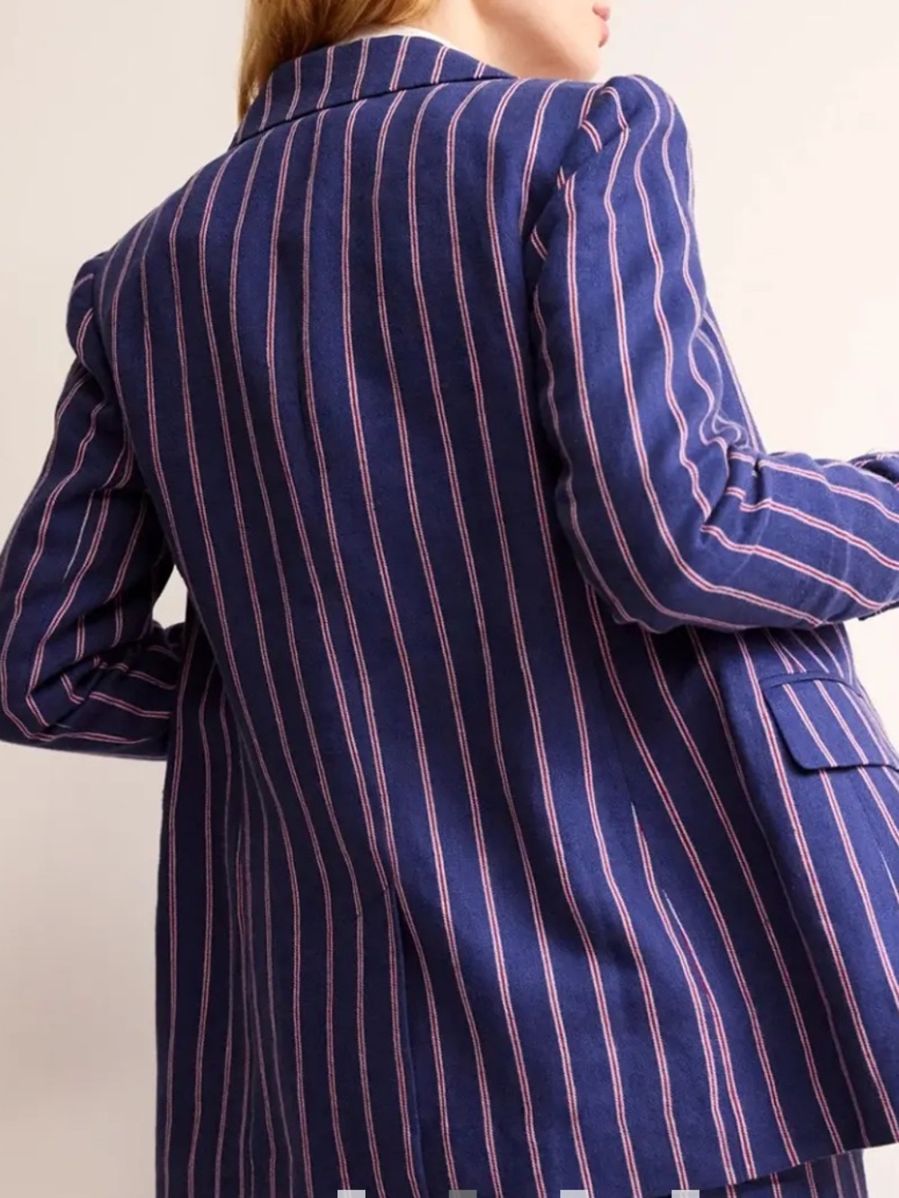 Boden Bloomsbury Blazer US 10 Blue Pink Pinstripe Cotton Linen Lined Jacket - Picture 2 of 6